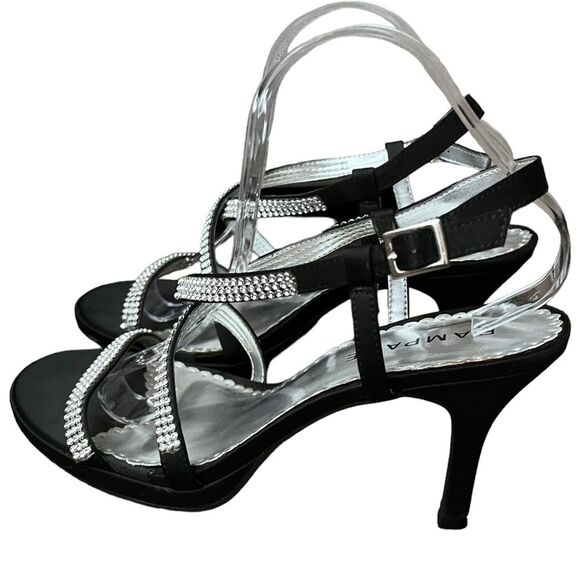 Black Satin & jeweled strap heals by Rampage Sz 9.5 nearly new! - Picture 2 of 16
